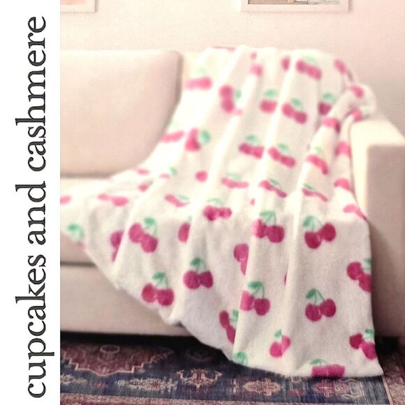 Cupcakes & Cashmere Oversized Faux Fur Cherry Patterned Sofa Throw Blanket - Picture 1 of 6